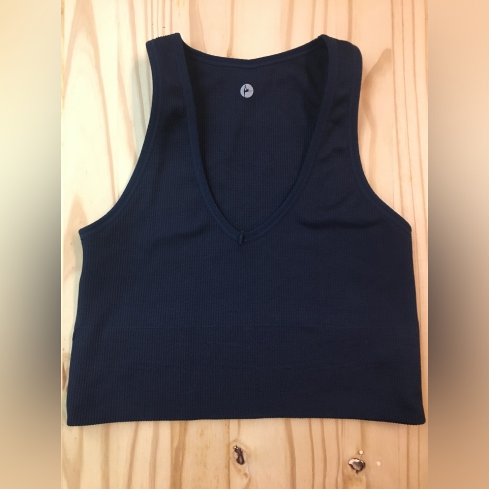 Women’s Navy V-Neck Ribbed Tank Top Women's 90 Degree Crop Tank dance gym S